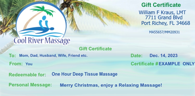example of cool river massage gift certificate