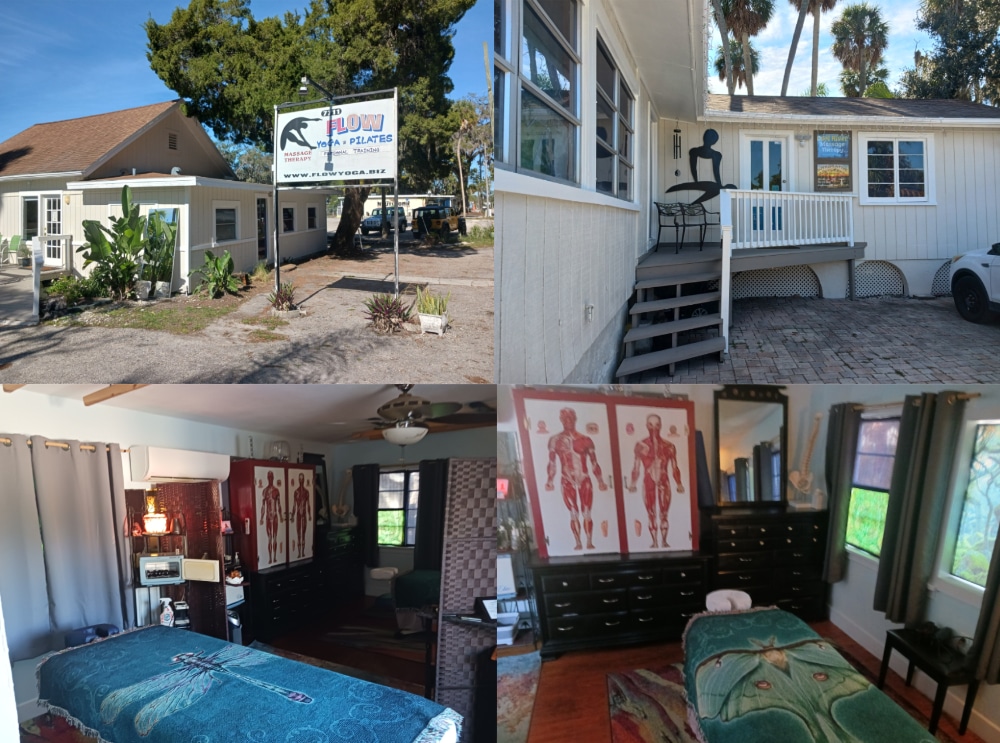 Front entrance and a look inside massage room, Flow Yoga, Port Richey.